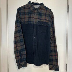 KAVU Men's Patchwork Plaid & Herringbone Long Sleeve Flannel Shirt Medium